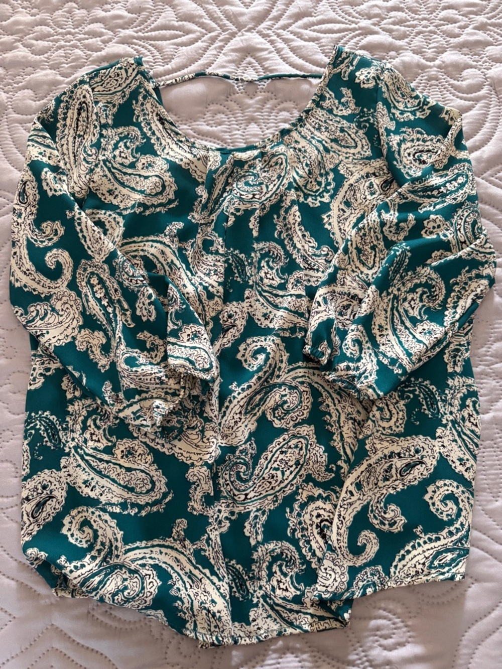 Papermoon Teal and Cream Paisley Long Sleeve Blouse